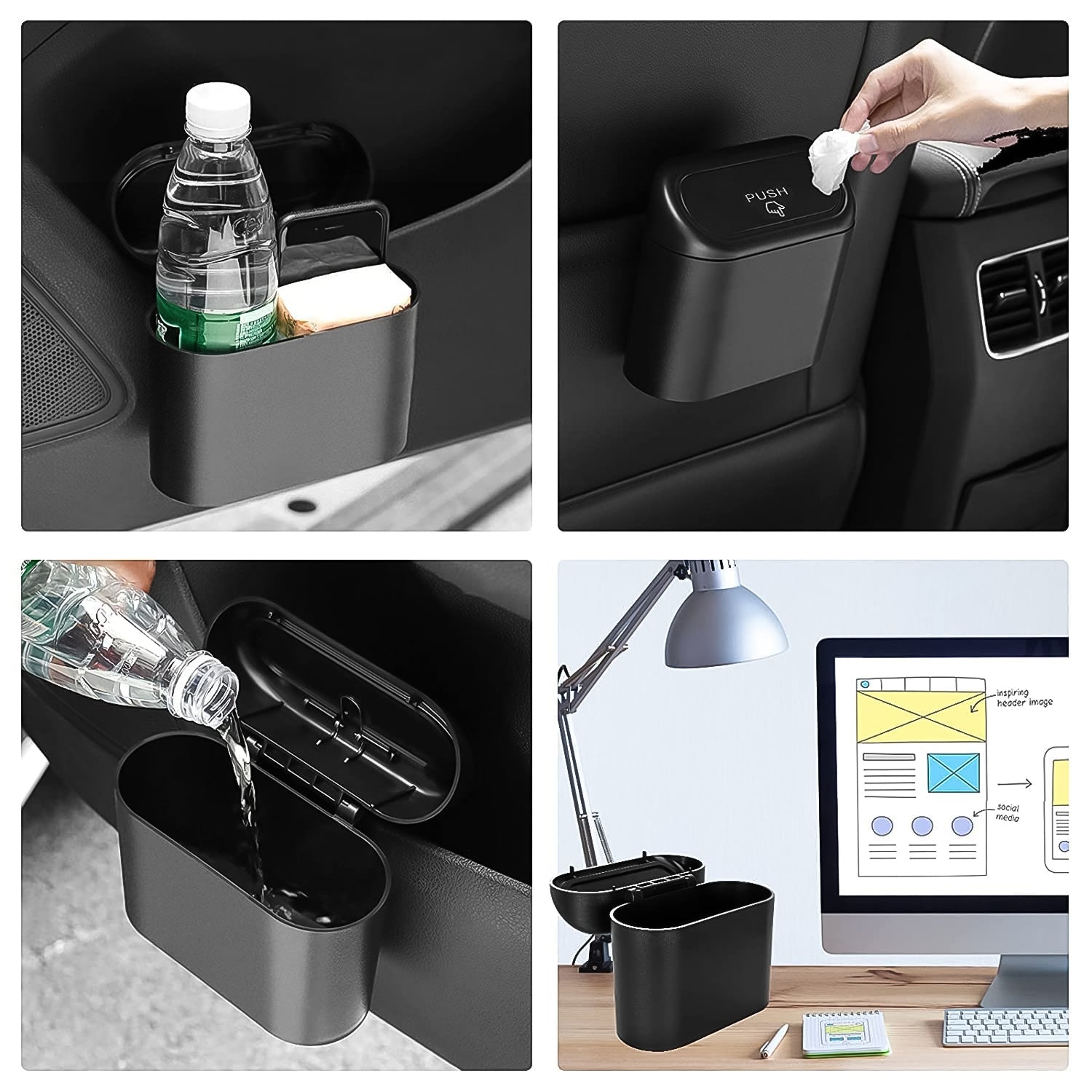 Plastic Mini Car Trash Can / Bin with Lid (1 Pc / With Brown Box) Plastic Mini Car Trash Can / Bin with Lid (1 Pc / With Brown Box)